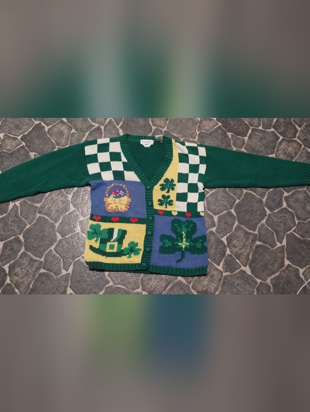 Alexandra Bartlett Hand Crafted Button Up St. Patrick's Day Sweater Rare 90s Vge